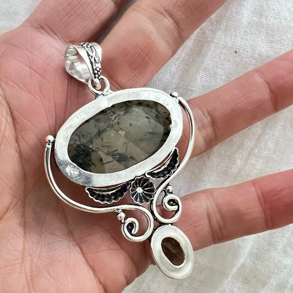 925 Moss Prehnite w/ Epidote! Pendant Necklace